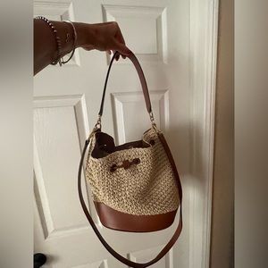 Ralph Lauren Faux-Straw Large Andie Drawstring Bag